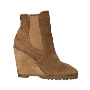 MICHAEL KORS Women's SUEDE ANKLE BOOTS Tan 4" WEDGE HEEL Size 7.5
